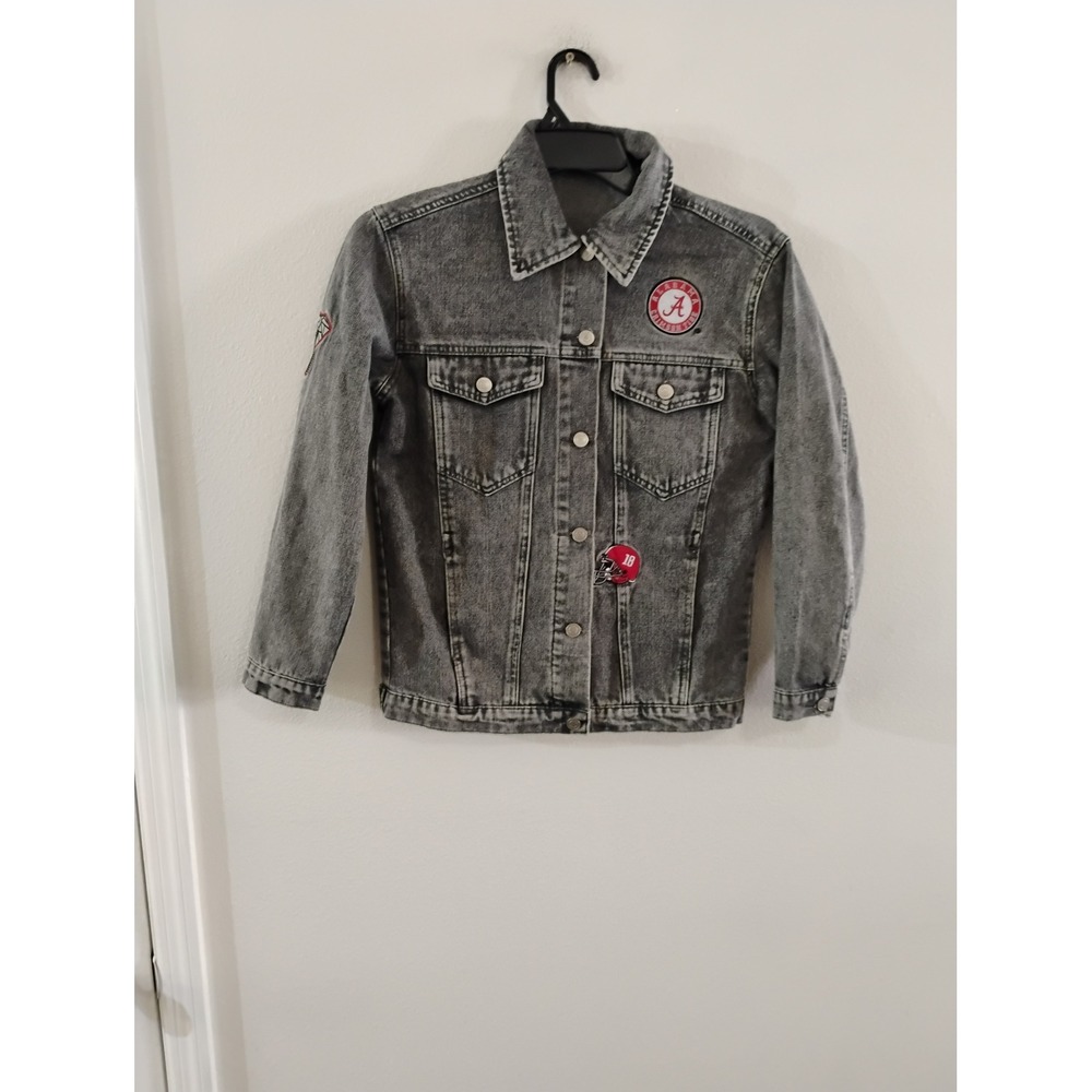 The Wild Collective Alabama Crimson Tide Acid Wash Denim Jacket Grey Mens Medium